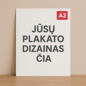 The text "Plakatas A2" remains the same in both English and English.